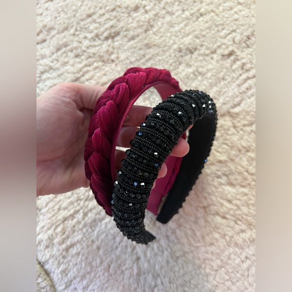 2 Fall Winter Holiday Christmas Headbands Burgundy Black Beaded Velvet Braided - Picture 3 of 6